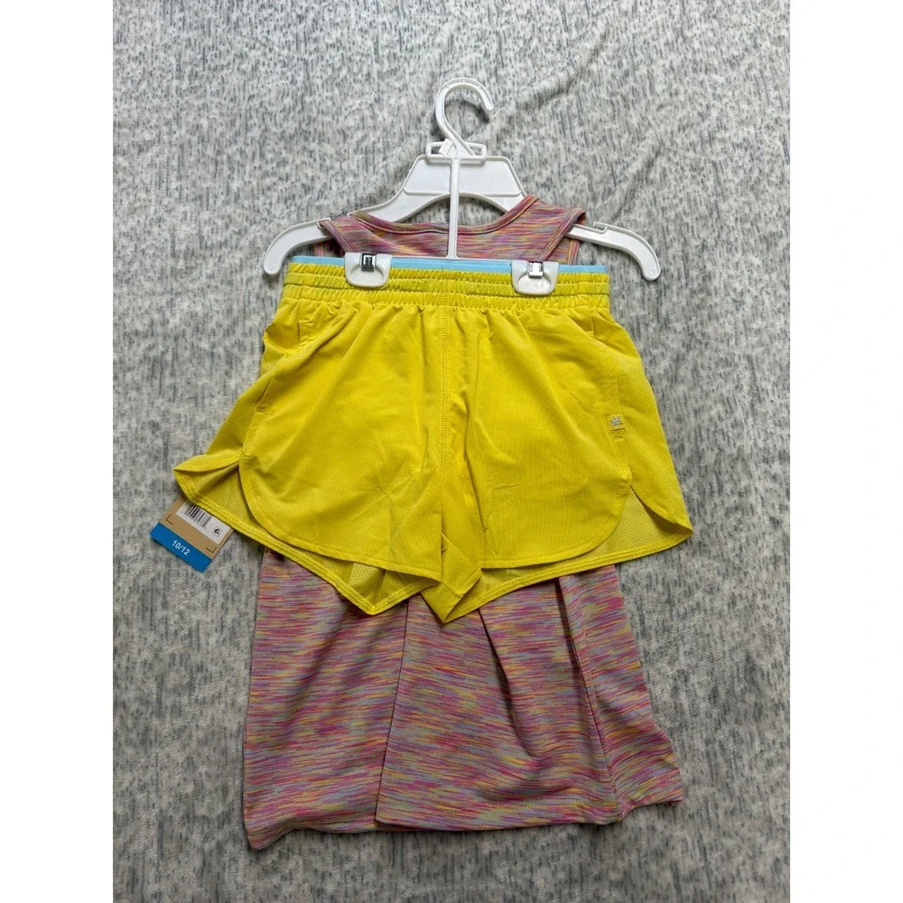 ZeroXposur Girls 2pc Active Set Back Knot Tank Top Shorts Space Dye Yellow 10/12